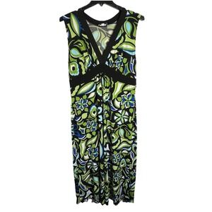 Intermission Woman Sleeveless Maxi Dress‎ Green Blue Abstract *See Details Size*